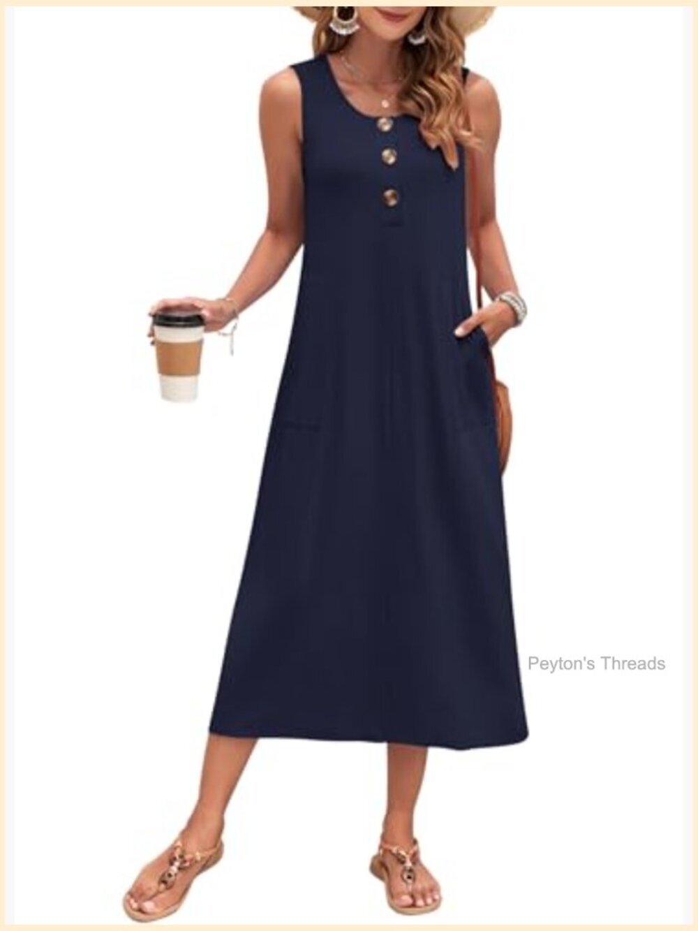 Sleeveless Button Down Loose Maxi Dress with Pockets - Picture 2 of 7